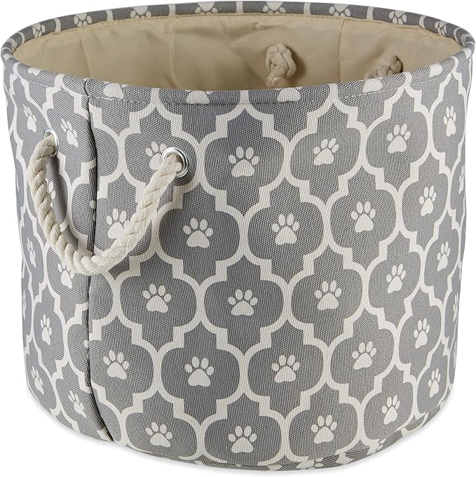 Bone Dry Pet Storage Collection Lattice Paw Print, Gray, Small Round