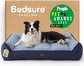 Bedsure SupportMax™ Orthopedic Dog Beds Large Sized Dog - Extra Thick Supportive Large Dogs Bed with Waterproof Washable Cover, L Plus Comfort Pet Sofa with Soft Sherpa and Nonskid Bottom, Blue, 38"
