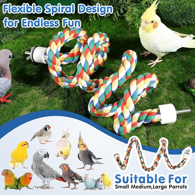 iplusmile Bird Rope Perch Swing & Climbing Toy - 40-Inch Extra Long Soft Spiral Colorful Cotton Rope for Parrots Cockatiels Parakeets Budgie Cage Accessories