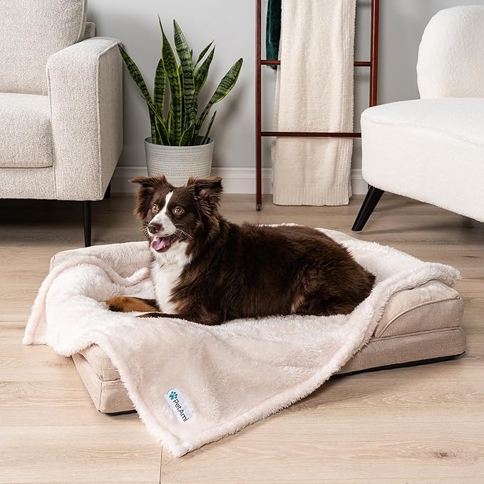 PetAmi Dog Blanket for Large Medium Dogs, Beige Fluffy Soft Sherpa Fleece for Puppy, Kitten, Doggie - Calming Pet Throw for Bed, Washable Sofa Couch Cover, Large 40x60