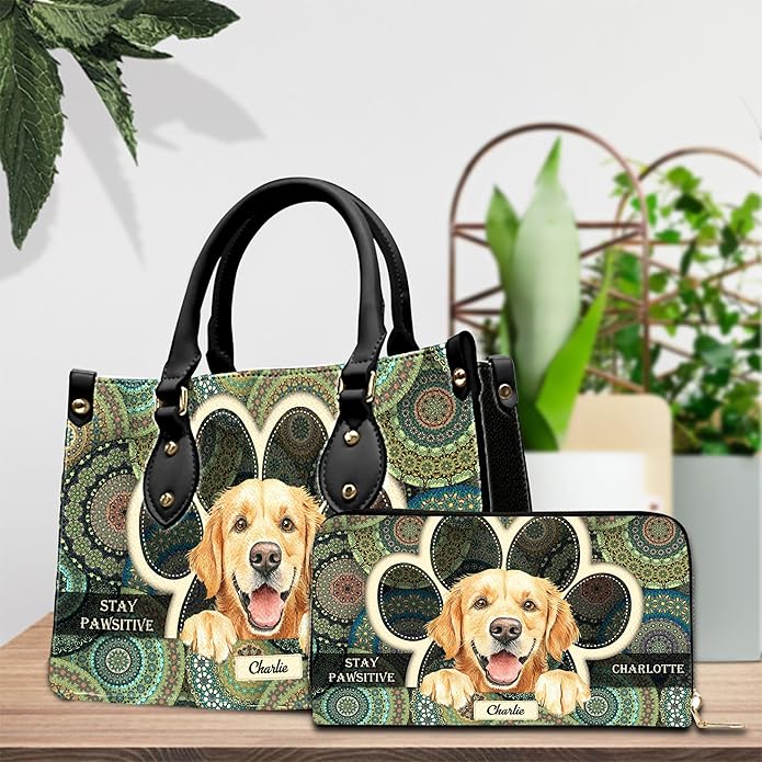 Personalized Pet Mom Leather Handbag – Custom Name Dog Cat Photo Purse, Pet Lover Gifts for Women, Christmas