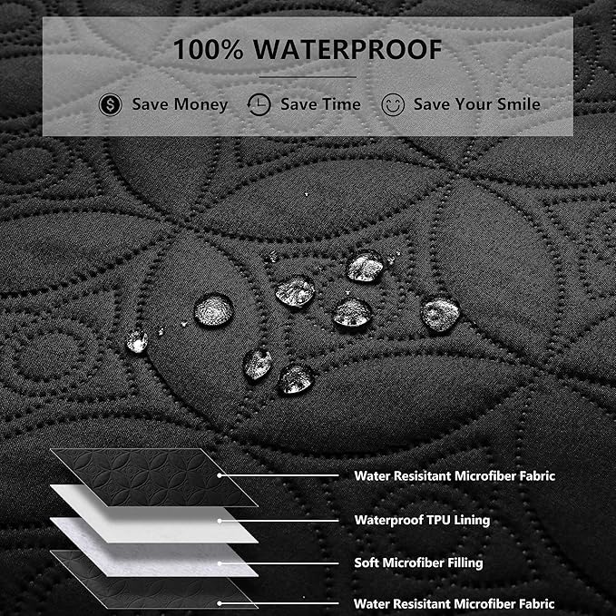 Waterproof Dog Blanket, 82x102 inches Pet Couch Covers for Sofa, Bed Furniture Protector from Dogs Washable and Reversible-Black+Darkgrey