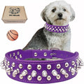 TEEMERRYCA Adjustable PU Leather Spiked Studded Dog Collars with a Squeak Ball Gift for Small Medium Large Pets Like Cats/Pit Bull/Bulldog/Pugs/Husky, Purple, S 10.8"-13.2"