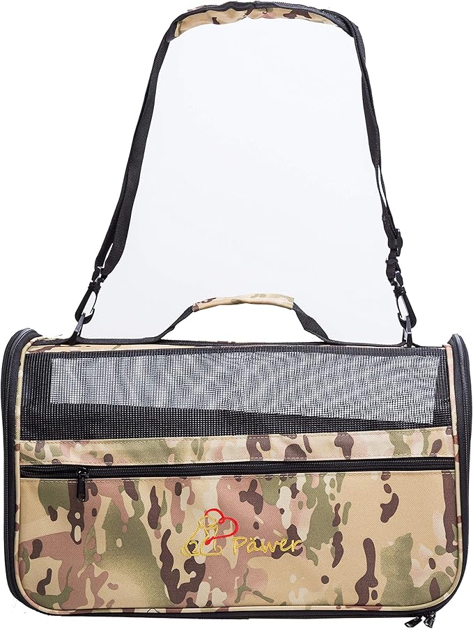 Pawer 18” x 10” x 10”Soft-Sided Foldable Airline Approved Pet Carrier for Cat, Puppy and Small Dog, Washable 600D Oxford Fabric, with Handle and Strap for Carry, Multiple Colors Available