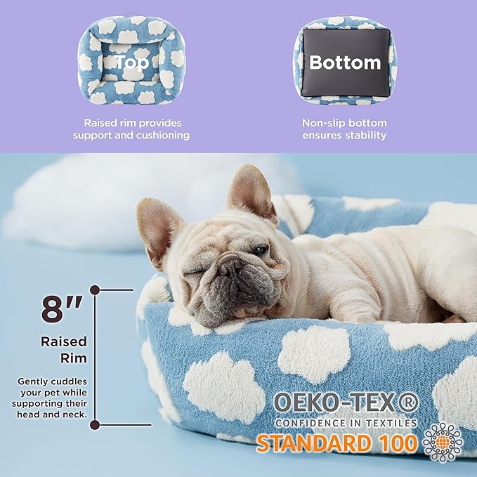 LE SURE Cute Dog Bed for Medium Dogs - Washable Pet Beds,Cozy Rectangle Orthopedic Sofa with Jacquard Shaggy Plush & Anti Slip Bottom,30x24x8inches