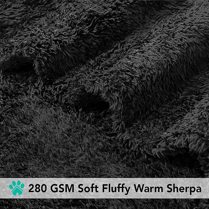 PetAmi Dog Blanket for Large Dogs, Black Fluffy Soft Sherpa Fleece for Puppies, Kittens, Calming Pet Throw for Bed, Washable Sofa Couch Cover, X-Large 60x80