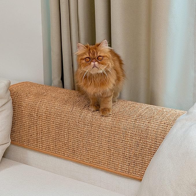 Cat Scratcher Mat,Natural Sisal Cat Scratch Pad with Hook&Loop Tape,Horizontal Floor Kitten Scratching Pads Rug for Indoor,Pet Furniture Protector for Couch&Carpets&Sofas, Large, Brown