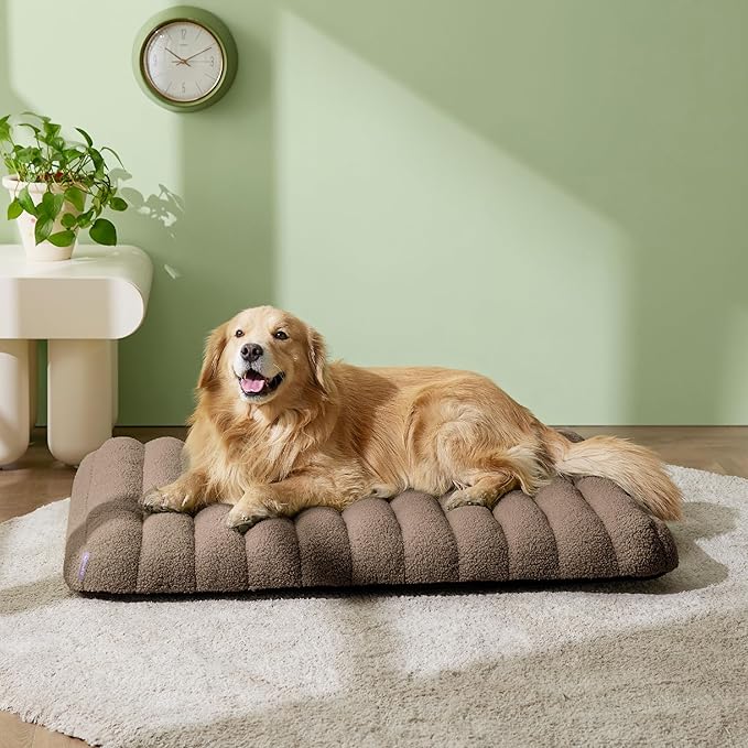 LE SURE Cute Orthopedic Dog Bed for Extra Large Dogs, XL Waterproof Chic Flat Pet Beds with Removable Washable Cover, Fuzzy Thick Egg Crate Foam Pet Mat for Indoor Use (44" x 32", Brown)