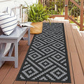 GENIMO Outdoor Rugs 2.5x8 Waterproof, Reversible Mats, Outdoor Area Rug, Plastic Outside Carpet, Eeometric Rv Mat for Patio Camping Rv Picnic Backyard Deck Balcony Porch Beach (Black & Grey)
