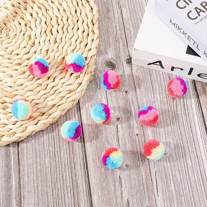 KALIONE 30 Pcs Soft Plush Cat Ball 1.2-inch Rainbow Cat Toy Balls Fuzzy Kitty Balls Kitten Puff Balls Colorful Cat Pom Pom Balls for Cat Kitten Pet Playing Exercising