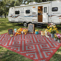 GENIMO Outdoor Rug for Patio Clearance, 8'x10' Reversible Plastic Straw Rugs, Lightweight Waterproof RV Camping Mat for Camper, Balcony, Deck, Backyard, Picnic, Red Grey