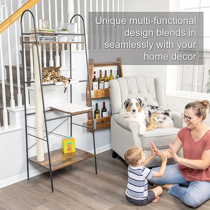 PetFusion VersiCLimb Cat Climber | Multi-Purpose Pet Furniture w/Tall Scratching Post & Hammock | Multi-Level Cat Scratcher Great for Pet Storage or Displaying Pictures & Books