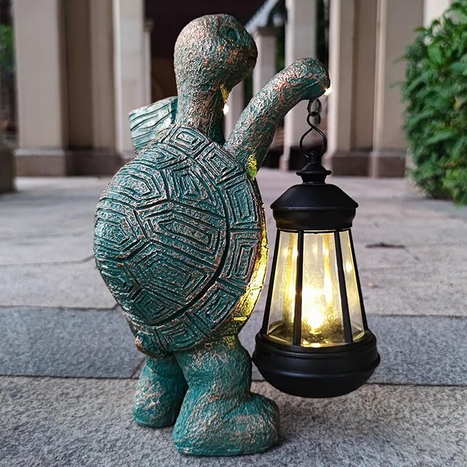 Turtle Garden Statue Outdoor Décor with Solar Lights Lantern,Turtle Solar Light Figurines Outside Decorations for Yard，Lawn ,Patio, Balcony, Unique Housewarming Gifts