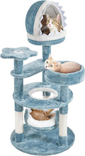 Yaheetech 45.5in Ocean-Themed Cat Tree Multi-Level Cat Tower, Plush Pet Furniture with Shark's Mouth-Shaped Nest, Sea Star-Shaped Perch, Jellyfish-Style Hammock for Indoor Kitty