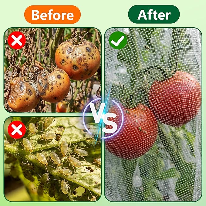2 Pcs Garden Bird Netting for Triangle Plant Cage, 59" x 20" x 20" Tomato Cage Garden Net Cover with Zipper, Tomato Trellis Insect Bird Barrier Protection Mesh for Vertical Climbing Plant Vegetable