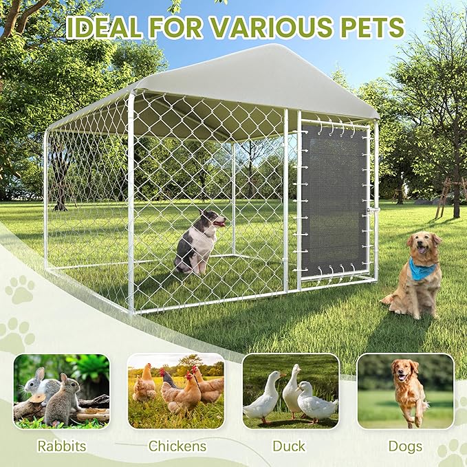 6FT x 6FT Outdoor Dog Kennel with Roof, Outside Dog Run Fence, Large Dog House Pen Enclosure with Secure Lock&Textilene Door