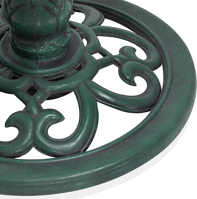 Alpine Corporation TEC116 Outdoor Aged Green Pedestal Birdbath with Scrollwork, 28" Tall, Green