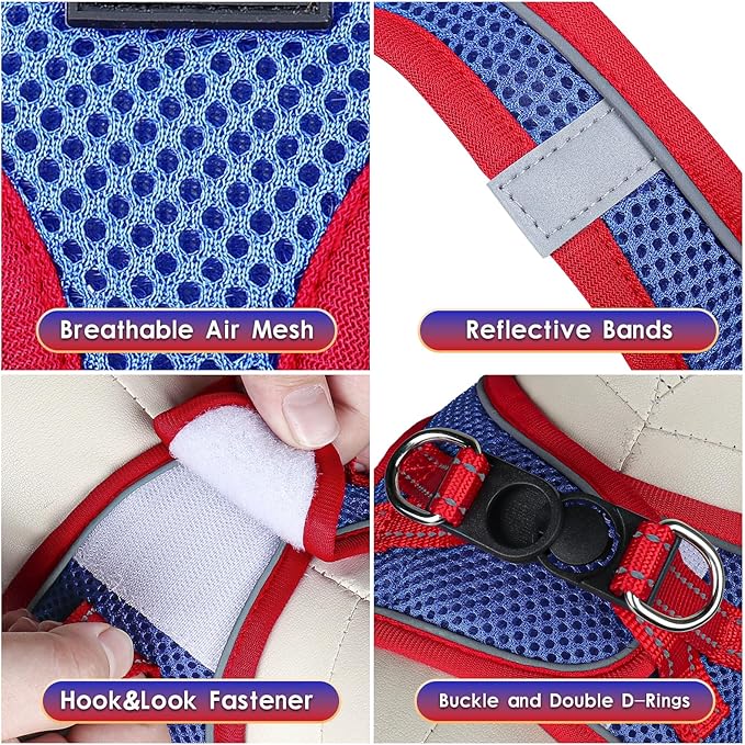 YIMEIS Dog Harness and Leash Set, No Pull Soft Mesh Pet Harness, Reflective Adjustable Puppy Vest for Small Medium Large Dogs, Cats (Red & Blue, Medium (Pack of 1)