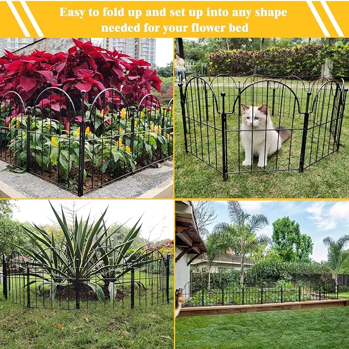Garden Fence, 22 in(H) x 10.83 ft(L) Arched Rustproof Metal No Dig Fence Garden Fence Border, Ground Stake Animal Barrier Fence for Rabbit Dog, Outdoor Decor for Yard & Patio