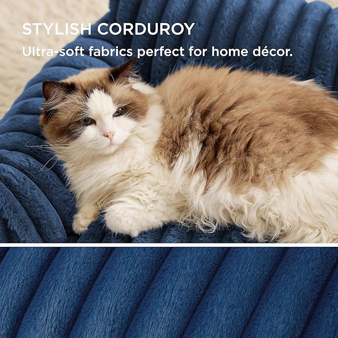 Bedsure ComfyFleece™ Cute Cat Couch for Pets - As Seen on TV on Good Day New York, Fuzzy Cats beds for Indoor Cats with Removable Washable Cover, Supportive Pet Sofa, 24inch, Night Blue