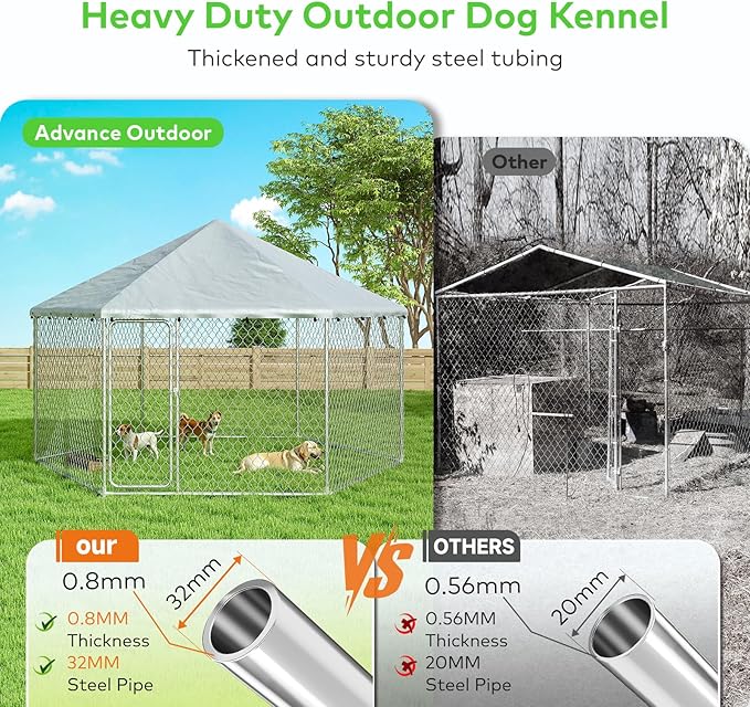 6.8x6.8 FT Large Outdoor Dog Kennel Outside with Heavy-Duty Steel Frame, Waterproof UV-Resistant Cover, Secure Lock, and Hexagonal Wire Fence
