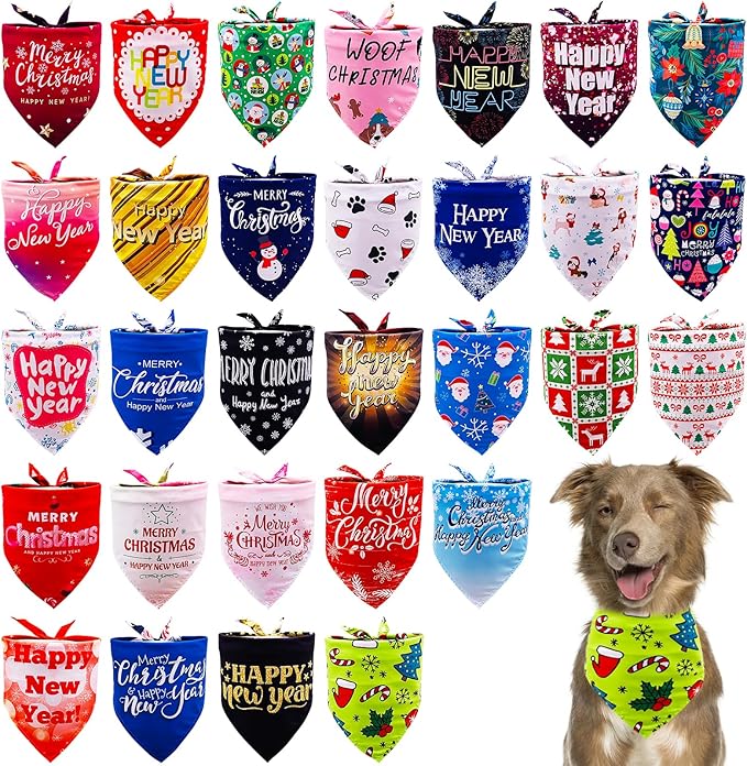 30 Pack Christmas Happy New Year Dog Bandanas Bulk 33 Inch Large Dog Bandanas XXL Stitch Dogs Bandana Grooming L