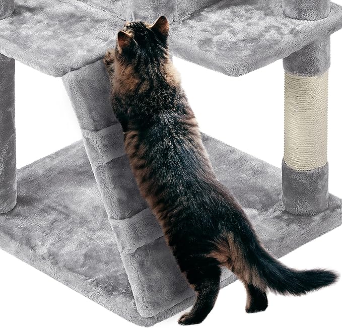Yaheetech 62in Cat Tree Cat Tower for Indoor Kitty, Pet Furniture w/Double Condo, Scratching Posts, Multiple Platforms and Balls for Kittens, Light Gray