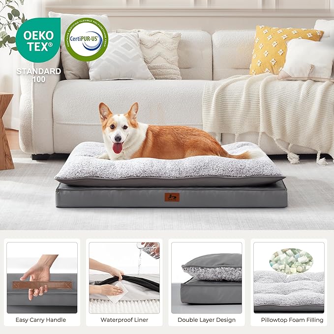 2-Pack Waterproof Dog Bed Medium Size Dogs, Plush Cushion & Orthopedic Egg-Crate Foam Mattress for Senior Dogs, Washable Dog Crate Bed with Removable Cover, Dark Grey