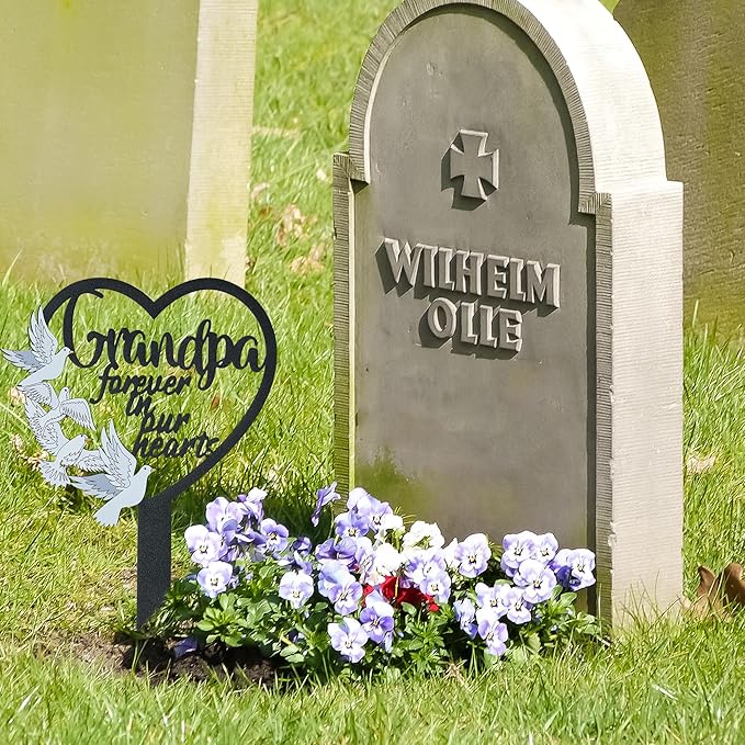 BUoonyer Stake Graves Cemetery Decorations - Grandpa Metal Memorial Grave Markers, Grandfather Heart Graveyard Sympathy Plaque, Dove Remembrance Graveside Burial Decor Sign for Outside Yard Garden