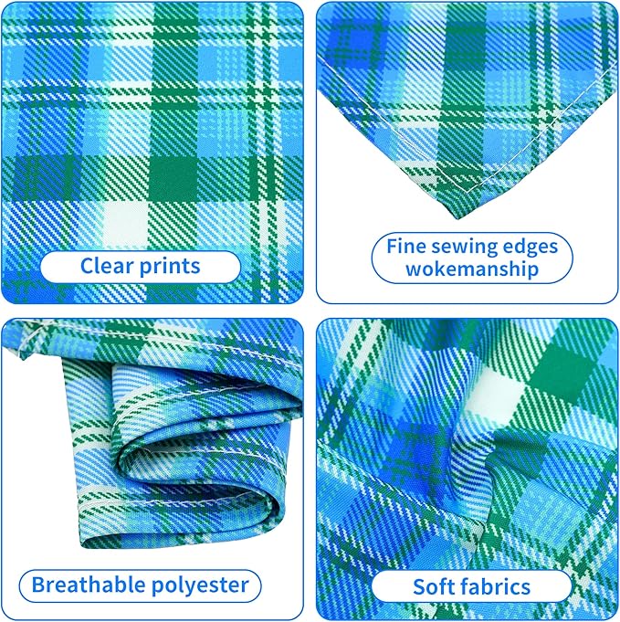 30 Pcs Plaid Dog Bandanas for Small Dogs Medium Stitch Dog Bandana Bulk Reversible Print One Side Large Polyester Scarves Party Grooming M