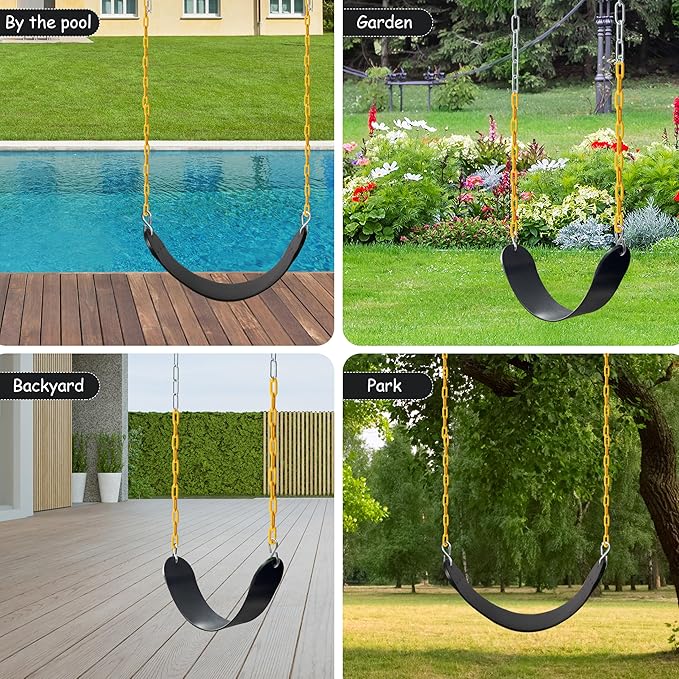 Sunnyglade 8PCS Swings Seats Heavy Duty with 66" Chain, Playground Swing Set Accessories Replacement with Snap Hooks, Support 250lb (8, Black)