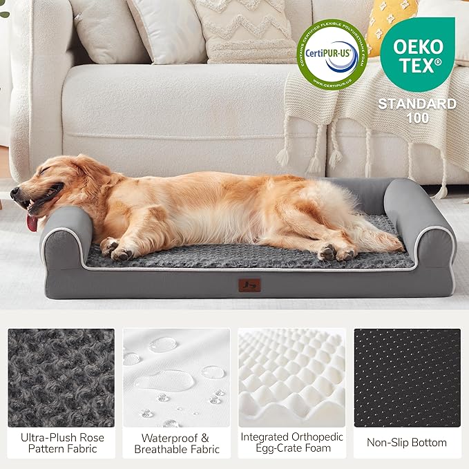 Large Dog Beds Large Sized Dogs 45x35x7 Inch, Orthopedic XXL XL Dog Bed for Medium Size Dogs, Big Waterproof Couch Sofa with Removable Washable Cover for Pet, Dark Grey