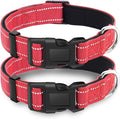2 Pack Reflective Dog Collar with Safety Locking Buckle, Adjustable Soft Breathable Comfortable Nylon Pet Collar for Small, Medium and Large Dogs, Red, L