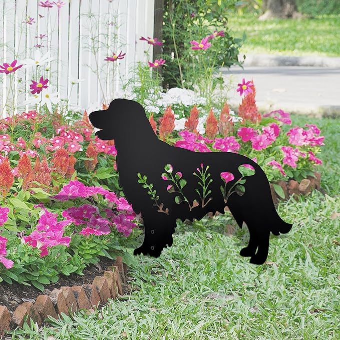 Dog Garden Stake - Unique Gift for Dog Lovers, Black Metal Outdoor Decor, Durable Yard Art Statue (Golden Retriever)