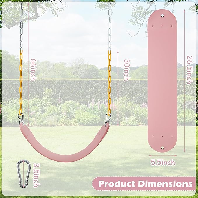 Sunnyglade 8PCS Swings Seats Heavy Duty with 66" Chain, Playground Swing Set Accessories Replacement with Snap Hooks, Support 250lb (8, Pastel Pink)