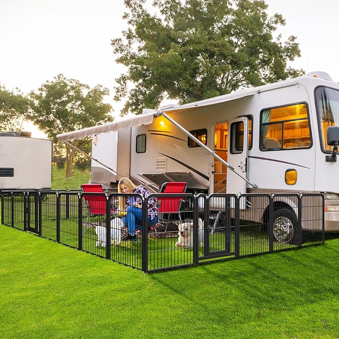 Yaheetech Dog Playpen Outdoor, 24 inch 8 Panels Dog Pen Indoor Heavy Duty Puppy Exercise Pen Metal Pet Fence for RV Camping/Yard/Garden