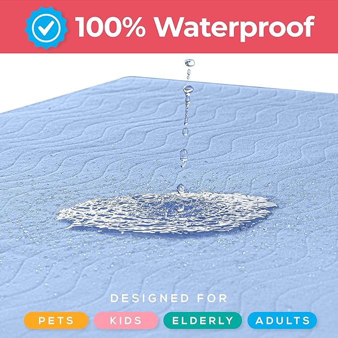 Utopia Bedding Washable Underpads 34" x 36" (Pack of 2), Waterproof Reusable Heavy Absorbency Incontinence Bed Pads for Adults, Kids, Elderly and Pets, Bedwetting Pads for Sofa and Couch (Blue)