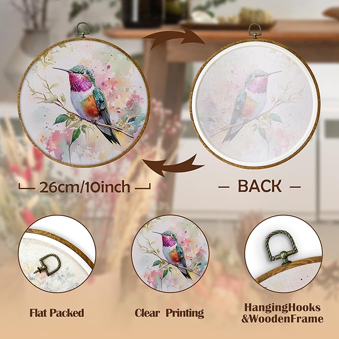 DILSJ Hummingbird Decor, Hummingbird Gifts for Women Canvas Wall Art Framed, Cottagecore Bird Hanging Decorations for Home Bedroom Living Room, 10x10 Inch