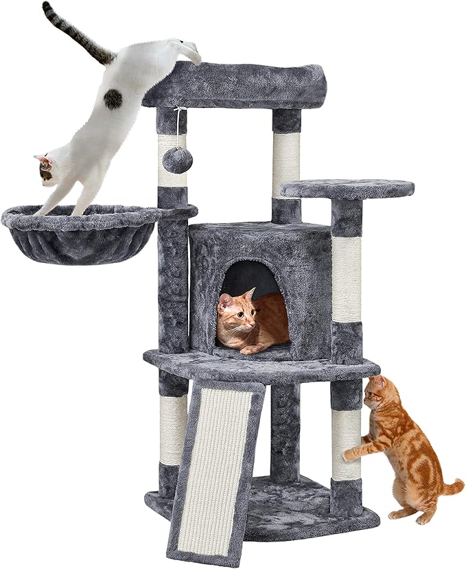 Yaheetech 42in Cat Tree Tower for Indoor Cats, Kitten House with Large Perch & Scratching Posts & Cozy Condo & Scratching Ramp, Pet Furniture Activity Center, Dark Gray