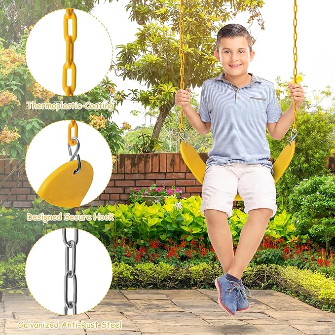 Sunnyglade 2PCS Swings Seats Heavy Duty with 66" Chain, Playground Swing Set Accessories Replacement with Snap Hooks, Support 250lb (2, Yellow)