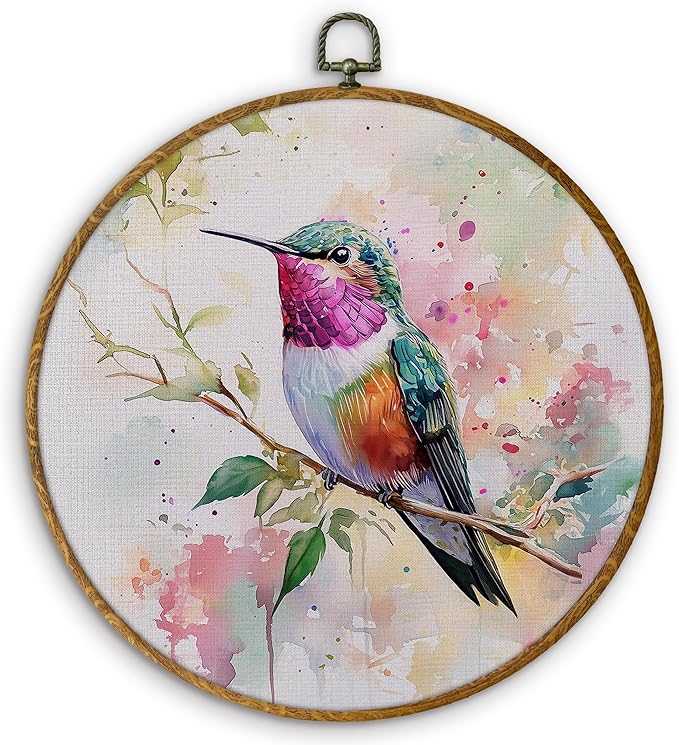 DILSJ Hummingbird Decor, Hummingbird Gifts for Women Canvas Wall Art Framed, Cottagecore Bird Hanging Decorations for Home Bedroom Living Room, 10x10 Inch