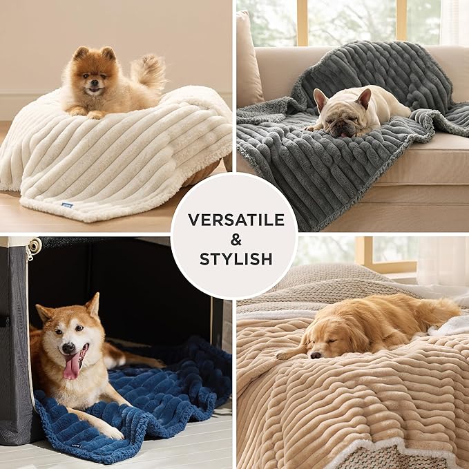 Bedsure ComfyFleece™ Waterproof Dog Blankets for Large Dogs - Soft Pet Cat Blanket Corduroy Fleece for Couch Bed Protector Washable, Cozy Calming Reversible Furniture Protection,50"x60", Tuscan Beige