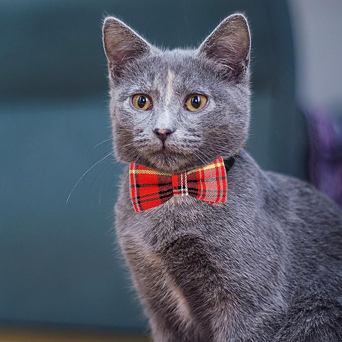 PET SHOW 8pcs Plaid Small Dogs Collar Bow Ties Puppies Cats Collar Charms Accessories Slides Attachment Bowties for Birthday Wedding Parties Assorted
