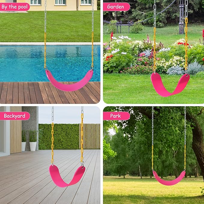 Sunnyglade 2PCS Swings Seats Heavy Duty with 66" Chain, Playground Swing Set Accessories Replacement with Snap Hooks, Support 250lb (2, Pink)