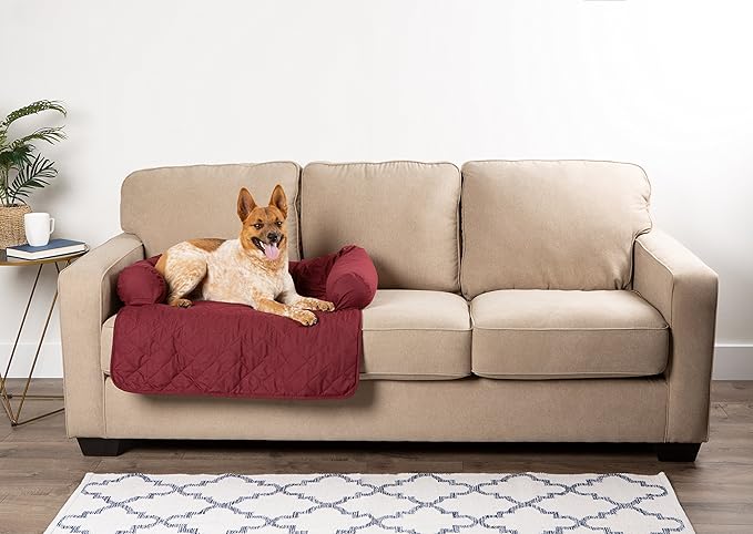 E-Living Store Pet Furniture Protector Non-Slip Water-Resistant Cover for Dogs and Cats with 3-Sided Bolster Soft Fabric - Medium, Cranberry