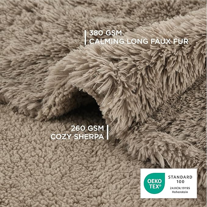 Bedsure Waterproof Dog Blankets for Large Dogs - Calming Cat Blanket for Couch Protector Washable, Long Faux Fur Pet Throw Blanket for Puppy, Reversible Furniture Protection, 50"x60", Brown