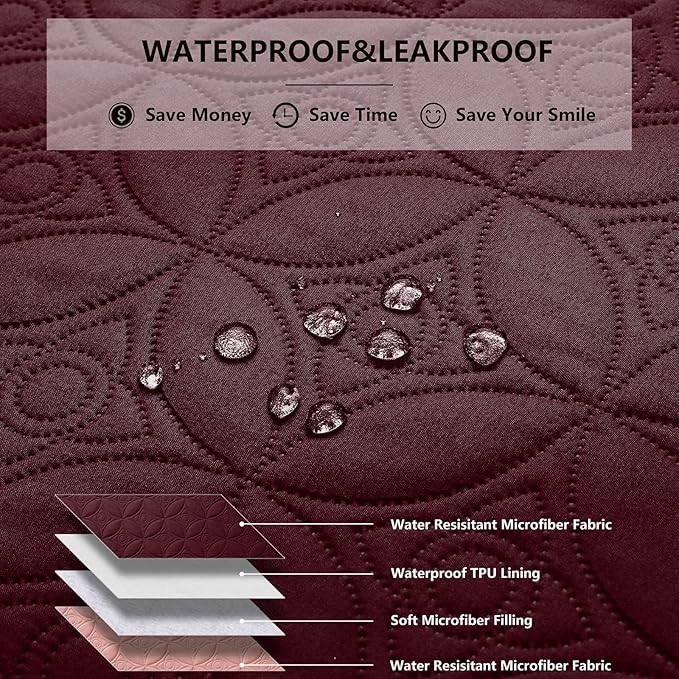 Waterproof Dog Blanket, 52x82 inches Pet Couch Covers for Sofa, Bed Furniture Protector from Dogs Washable and Reversible-Burgundy Red+Pink