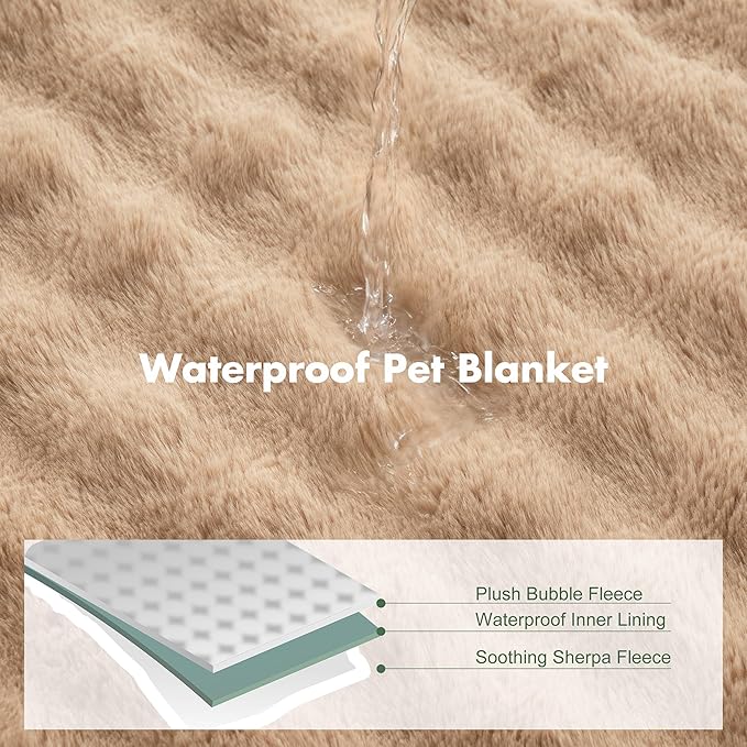 Soft Cozy Waterproof Dog Blanket for Couch - Room Decor Medium Pet Blanket for Furniture Protector, Washable Calming Dog Crate Blankets for Indoors & Outdoors, Khaki, 40"x50"