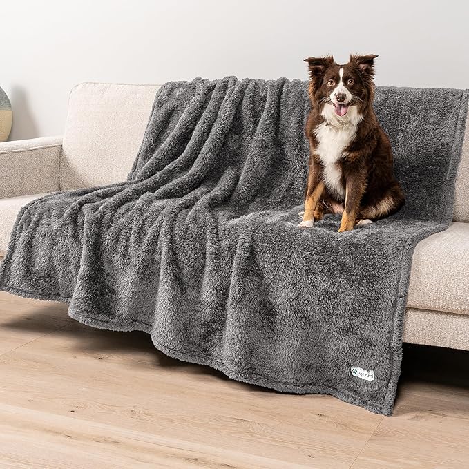 PetAmi Dog Blanket for Large Dogs Grey, Fluffy Soft Sherpa Fleece for Puppy, Kitten, Cat, Calming Pet Throw for Bed, Washable Sofa Couch Cover, X-Large 60x80