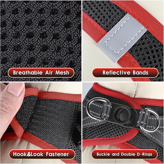 YIMEIS Dog Harness and Leash Set, No Pull Soft Mesh Pet Harness, Reflective Adjustable Puppy Vest for Small Medium Large Dogs, Cats (Black & red 01, Small (Pack of 1)